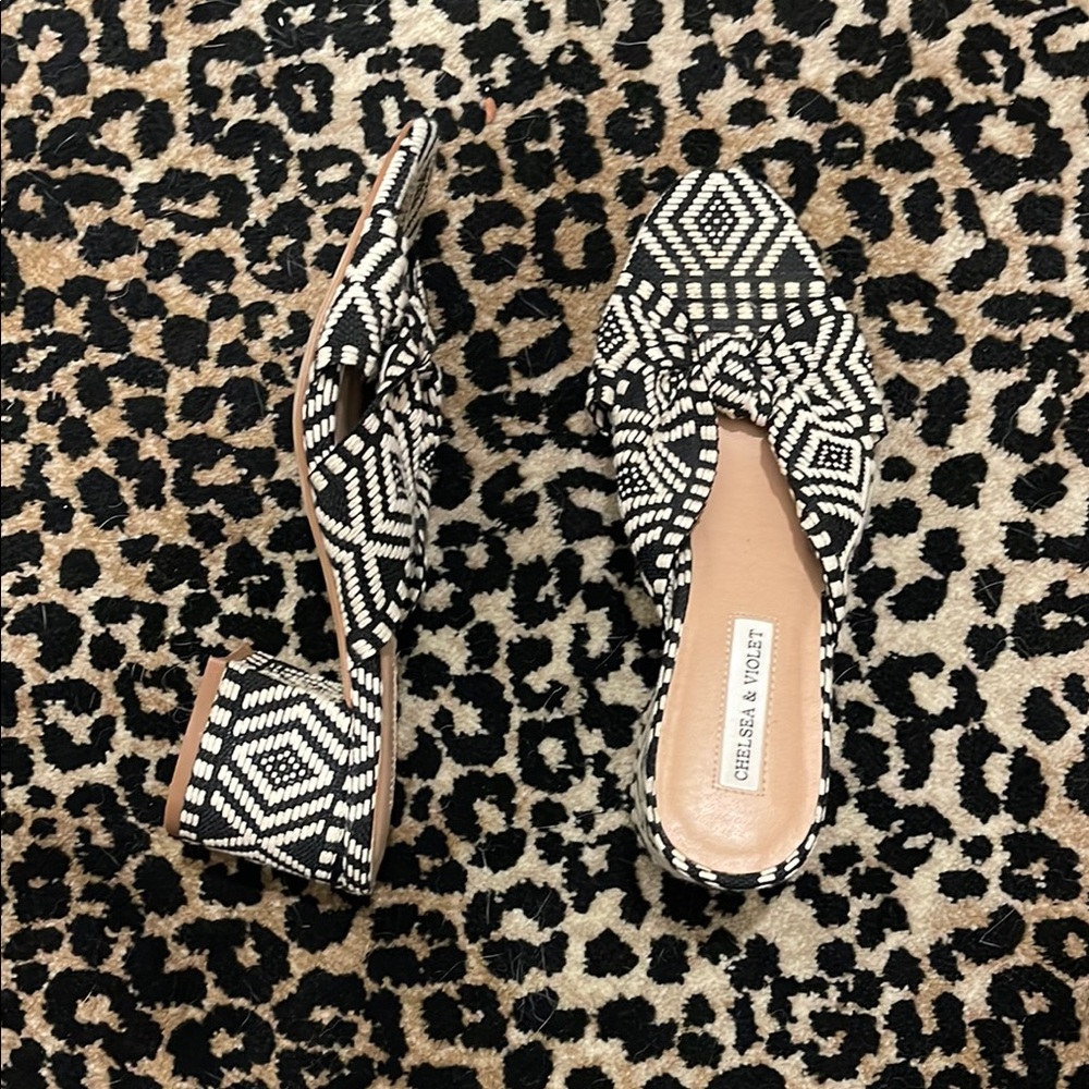 Chelsea & Violet Black and White Geometric Mules